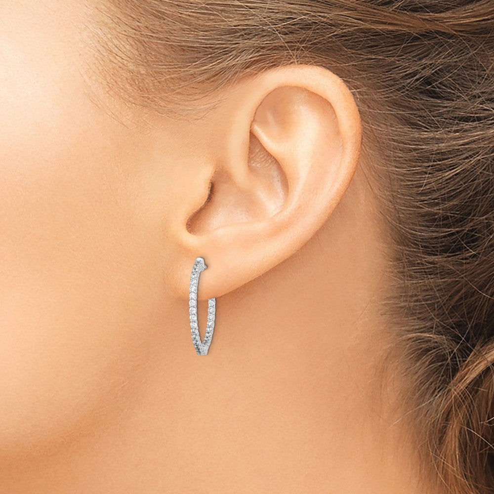 Sterling Silver Shimmer Rhodium-Plated 56 Stone 1.7mm Cz In And Out Round Hinged Hoop Earrings