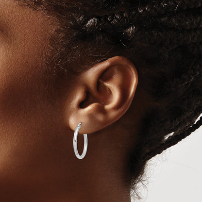 Sterling Silver Rhodium-Plated 2mm Round Hoop Earrings