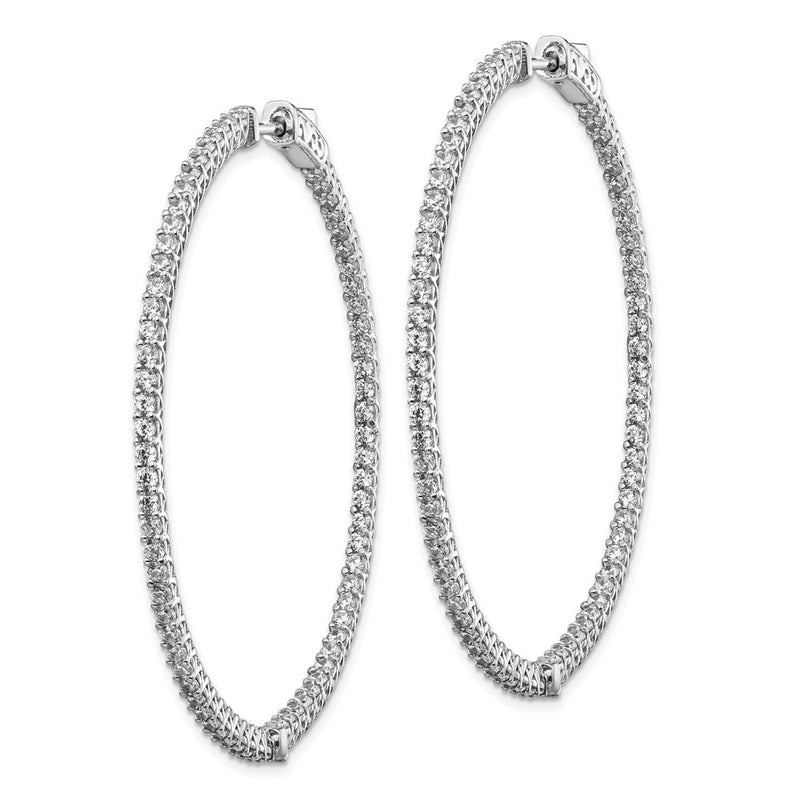 Sterling Silver Shimmer Rhodium-Plated 146 Stone 1.7mm Cz In And Out Round Hinged Hoop Earrings