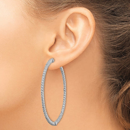 Sterling Silver Shimmer Rhodium-Plated 146 Stone 1.7mm Cz In And Out Round Hinged Hoop Earrings