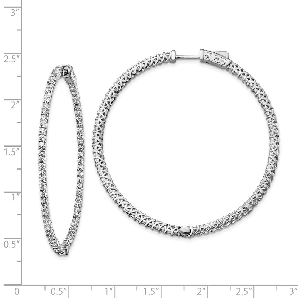 Sterling Silver Shimmer Rhodium-Plated 146 Stone 1.7mm Cz In And Out Round Hinged Hoop Earrings