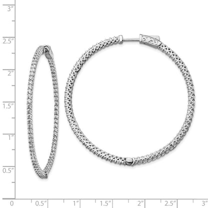 Sterling Silver Shimmer Rhodium-Plated 146 Stone 1.7mm Cz In And Out Round Hinged Hoop Earrings
