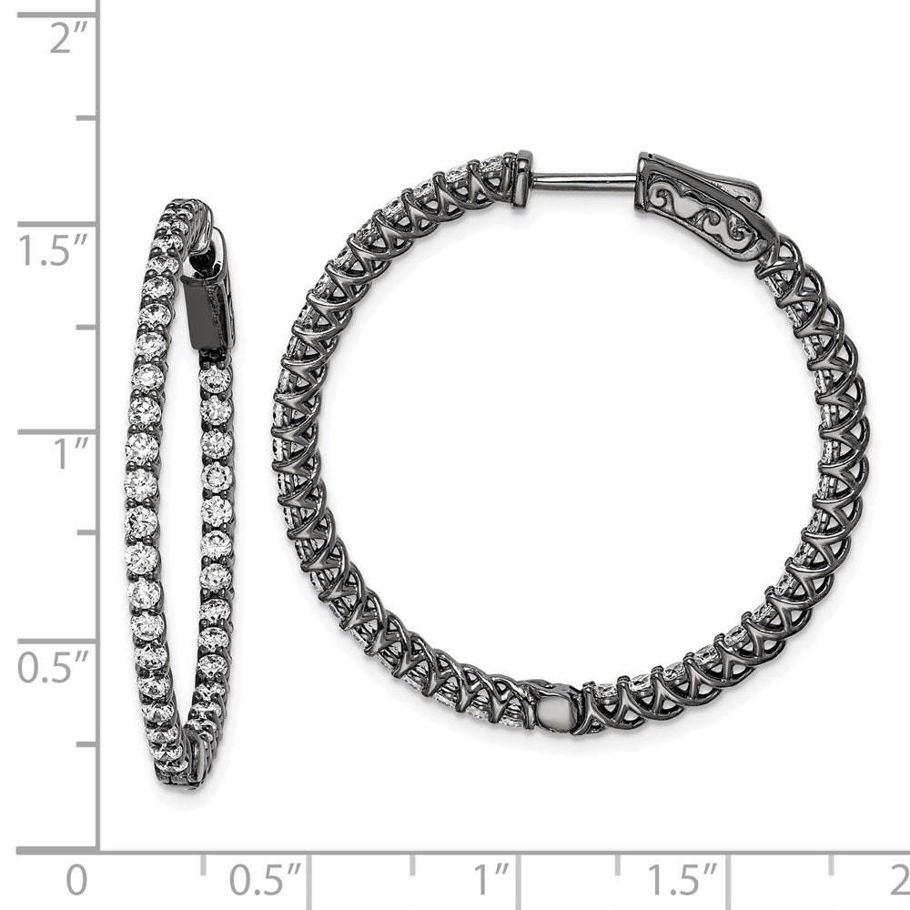 Sterling Silver Shimmer Black Rhodium-Plated 78 Stone 2mm Cz In And Out Round Hinged Hoop Earrings