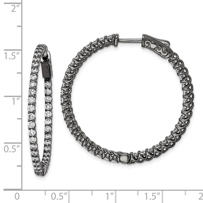 Sterling Silver Shimmer Black Rhodium-Plated 78 Stone 2mm Cz In And Out Round Hinged Hoop Earrings