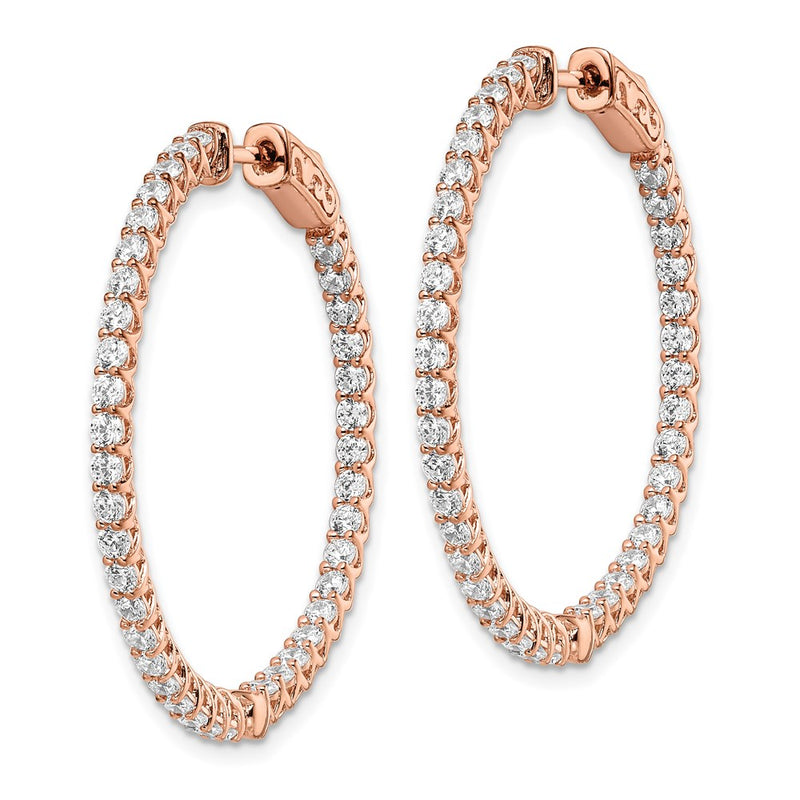 Sterling Silver Shimmer Rose-Tone Flash Rose Gold-Plated 78 Stone 2mm Cz In And Out Round Hinged Hoop Earrings