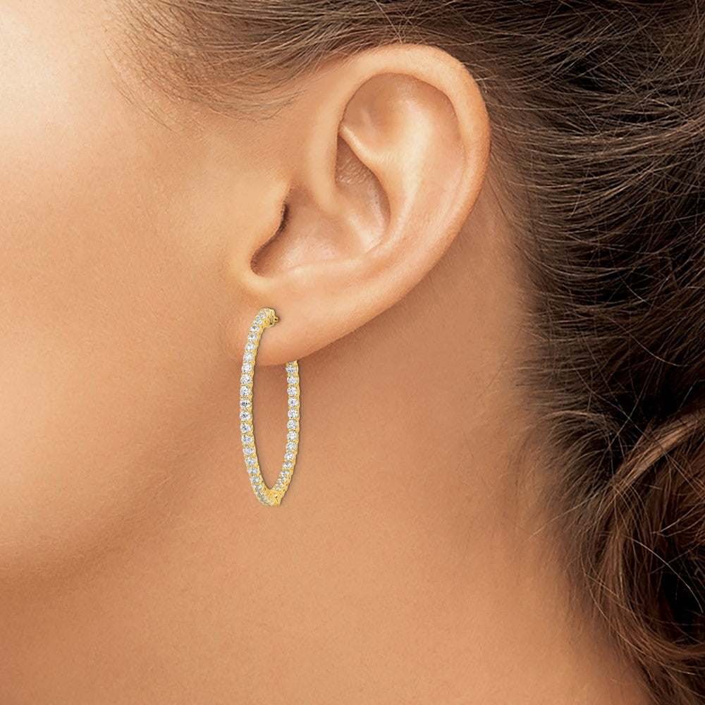 Sterling Silver Shimmer Gold-Tone Flash Gold-Plated 78 Stone 2mm Cz In And Out Round Hinged Hoop Earrings