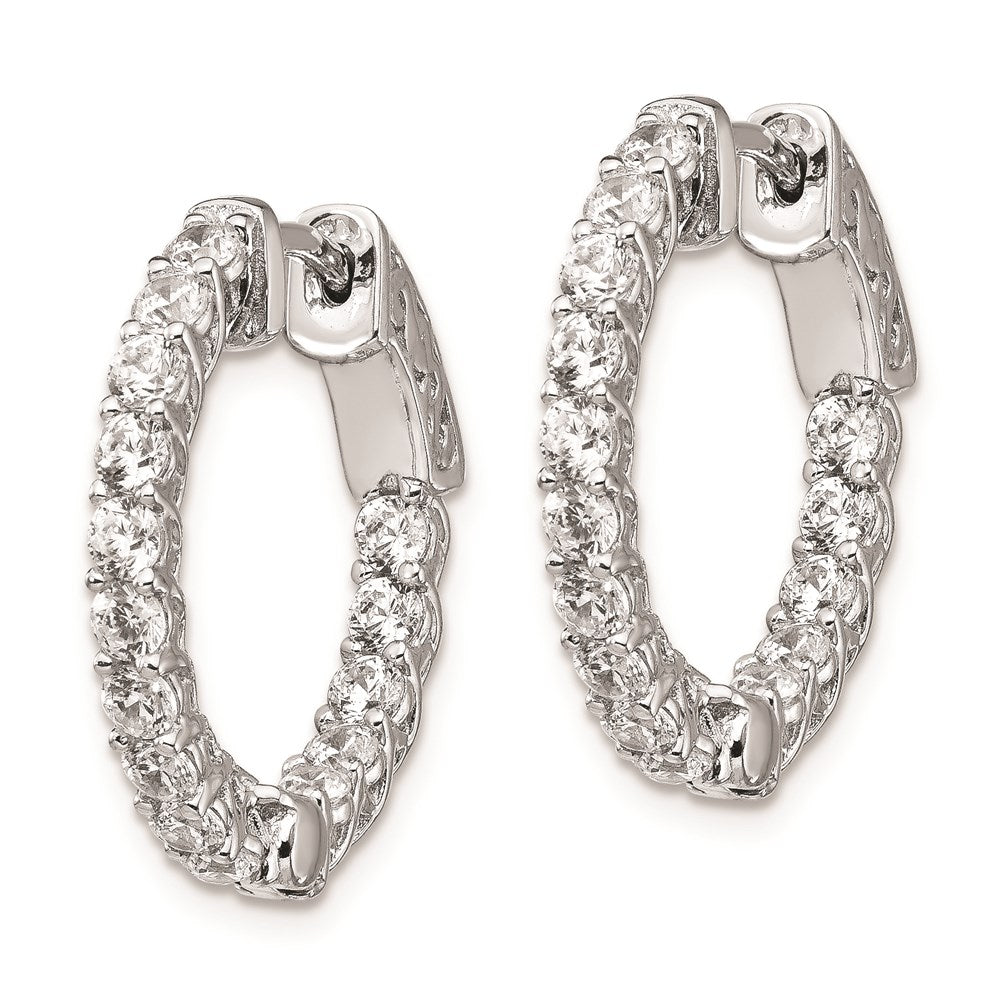 Sterling Silver Shimmer Rhodium-Plated 30 Stone 2.3mm Cz In And Out Round Hinged Hoop Earrings