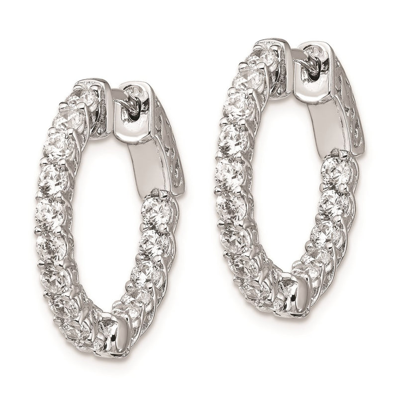 Sterling Silver Shimmer Rhodium-Plated 30 Stone 2.3mm Cz In And Out Round Hinged Hoop Earrings