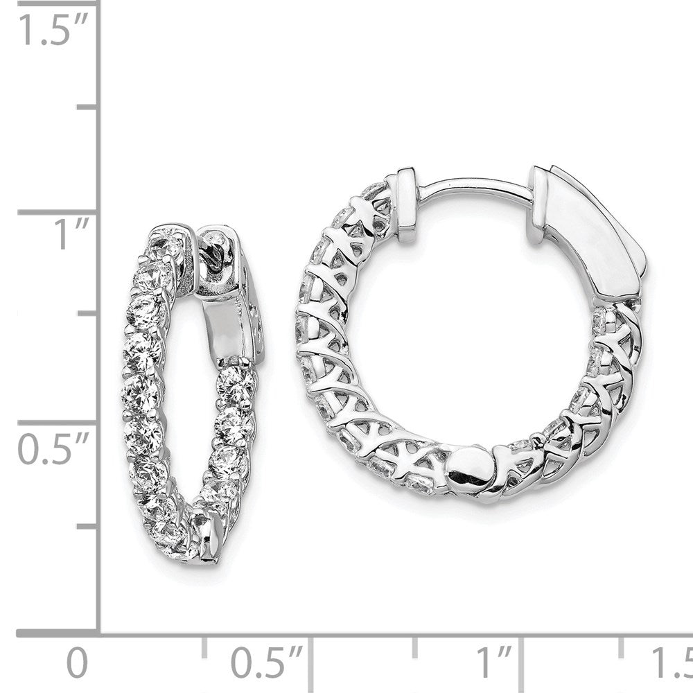 Sterling Silver Shimmer Rhodium-Plated 30 Stone 2.3mm Cz In And Out Round Hinged Hoop Earrings