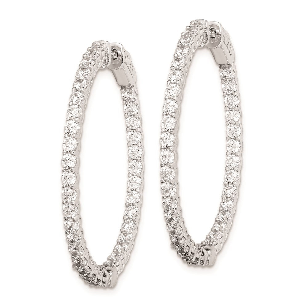 Sterling Silver Shimmer Rhodium-Plated 70 Stone 2.3mm Cz In And Out Round Hinged Hoop Earrings