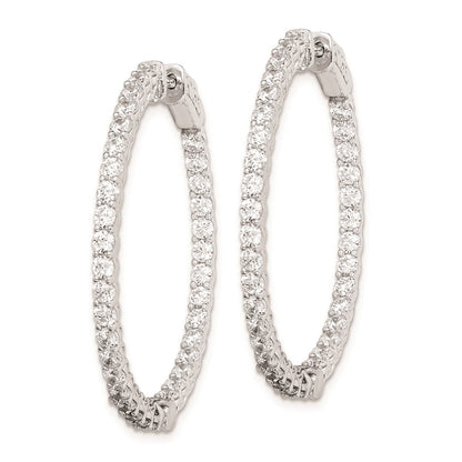Sterling Silver Shimmer Rhodium-Plated 70 Stone 2.3mm Cz In And Out Round Hinged Hoop Earrings
