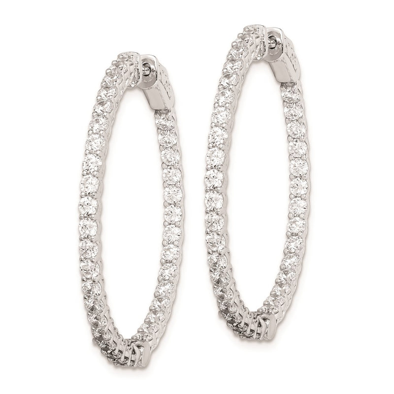 Sterling Silver Shimmer Rhodium-Plated 70 Stone 2.3mm Cz In And Out Round Hinged Hoop Earrings