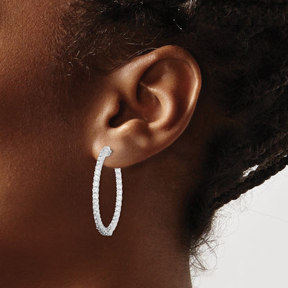 Sterling Silver Shimmer Rhodium-Plated 70 Stone 2.3mm Cz In And Out Round Hinged Hoop Earrings
