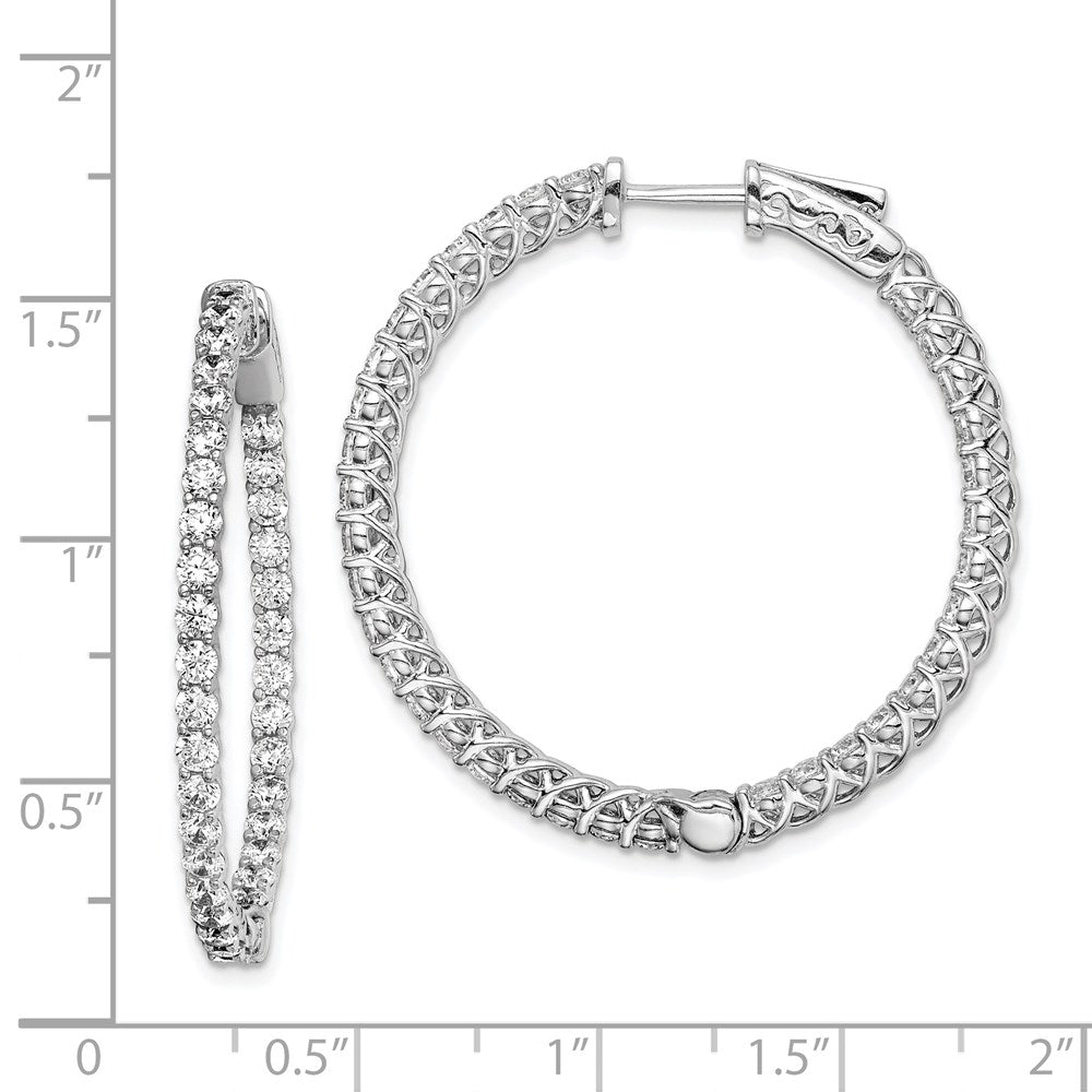 Sterling Silver Shimmer Rhodium-Plated 70 Stone 2.3mm Cz In And Out Round Hinged Hoop Earrings