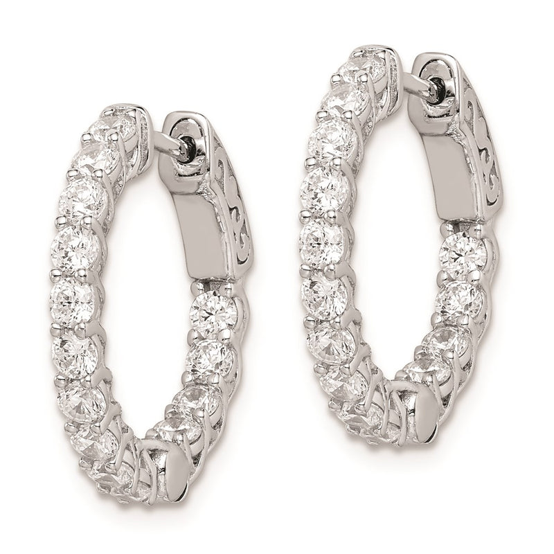 Sterling Silver Shimmer Rhodium-Plated 26 Stone 2.5mm Cz In And Out Round Hinged Hoop Earrings