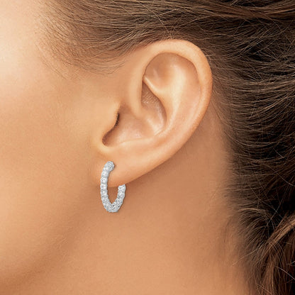 Sterling Silver Shimmer Rhodium-Plated 26 Stone 2.5mm Cz In And Out Round Hinged Hoop Earrings