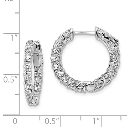 Sterling Silver Shimmer Rhodium-Plated 26 Stone 2.5mm Cz In And Out Round Hinged Hoop Earrings