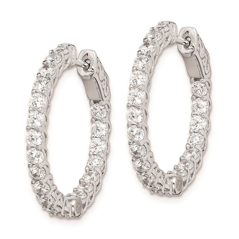 Sterling Silver Shimmer Rhodium-Plated 40 Stone 2.5mm Cz In And Out Round Hinged Hoop Earrings