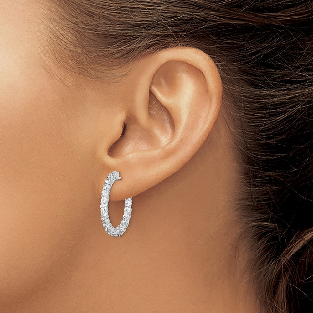 Sterling Silver Shimmer Rhodium-Plated 40 Stone 2.5mm Cz In And Out Round Hinged Hoop Earrings