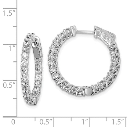 Sterling Silver Shimmer Rhodium-Plated 40 Stone 2.5mm Cz In And Out Round Hinged Hoop Earrings