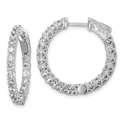 Sterling Silver Shimmer Rhodium-Plated 40 Stone 2.5mm Cz In And Out Round Hinged Hoop Earrings