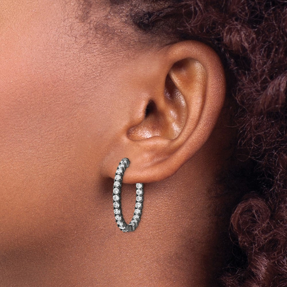 Sterling Silver Shimmer Black Rhodium-Plated 42 Stone 2.5mm Cz In And Out Oval Hinged Hoop Earrings