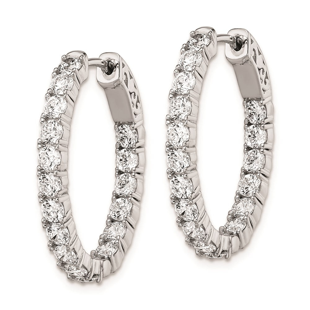 Sterling Silver Shimmer Rhodium-Plated 34 Stone 3.0mm Cz In And Out Oval Hinged Hoop Earrings