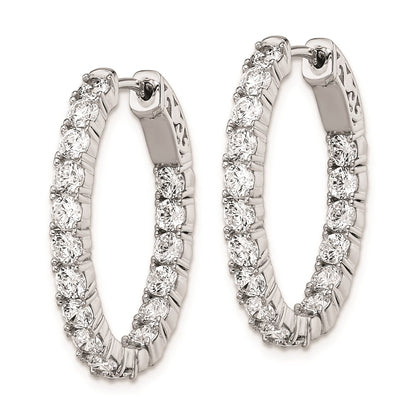 Sterling Silver Shimmer Rhodium-Plated 34 Stone 3.0mm Cz In And Out Oval Hinged Hoop Earrings