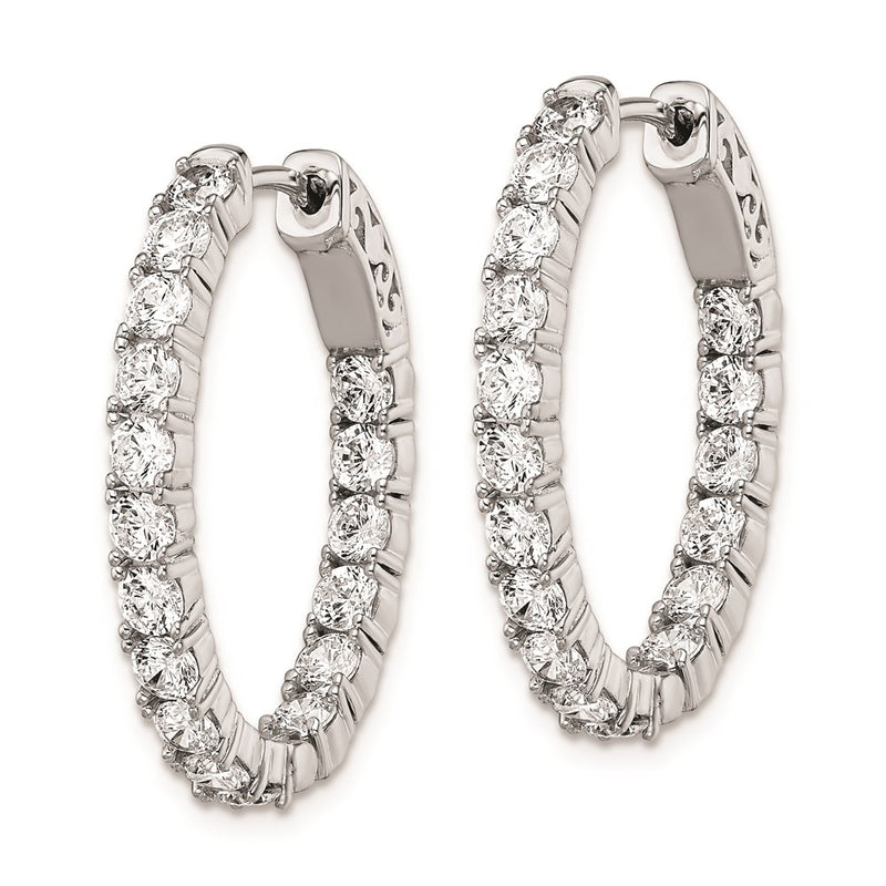 Sterling Silver Shimmer Rhodium-Plated 34 Stone 3.0mm Cz In And Out Oval Hinged Hoop Earrings