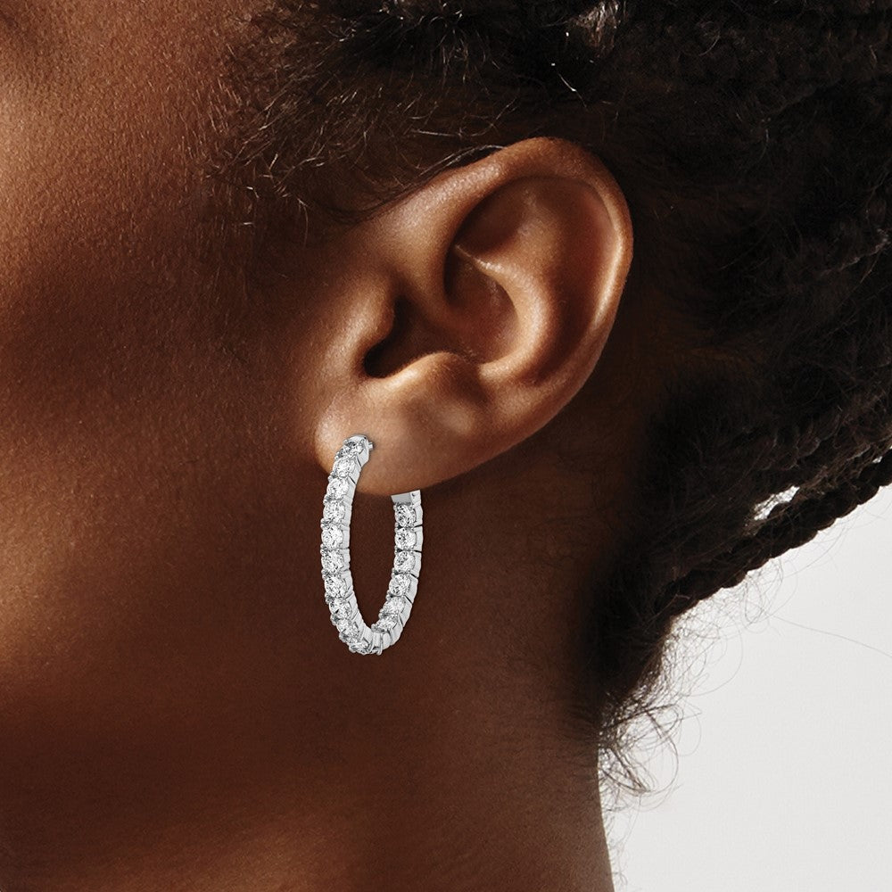 Sterling Silver Shimmer Rhodium-Plated 34 Stone 3.0mm Cz In And Out Oval Hinged Hoop Earrings