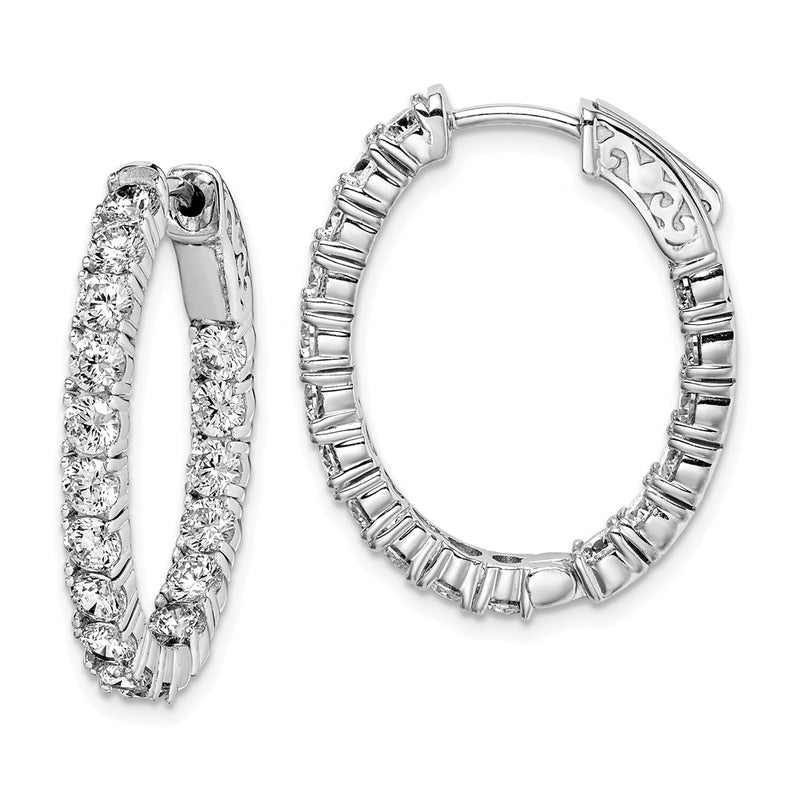 Sterling Silver Shimmer Rhodium-Plated 34 Stone 3.0mm Cz In And Out Oval Hinged Hoop Earrings