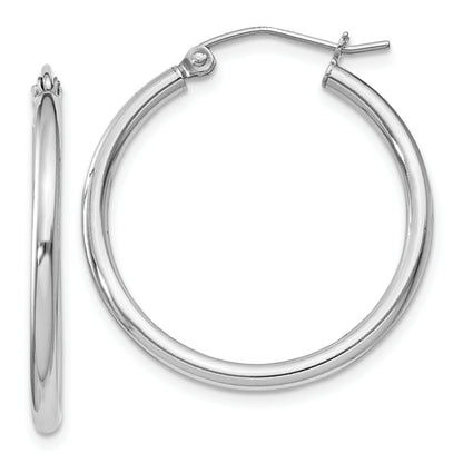 Sterling Silver Rhodium-Plated 2mm Round Hoop Earrings