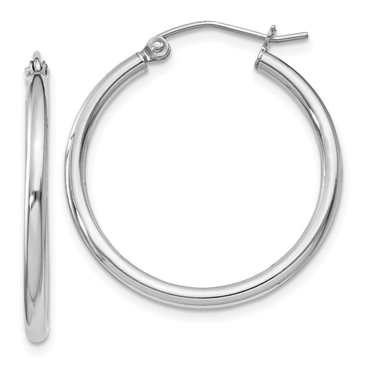 Sterling Silver Rhodium-Plated 2mm Round Hoop Earrings