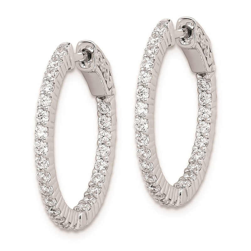 Sterling Silver Shimmer Rhodium-Plated 50 Stone 1.7mm Cz In And Out Round Hinged Hoop Earrings