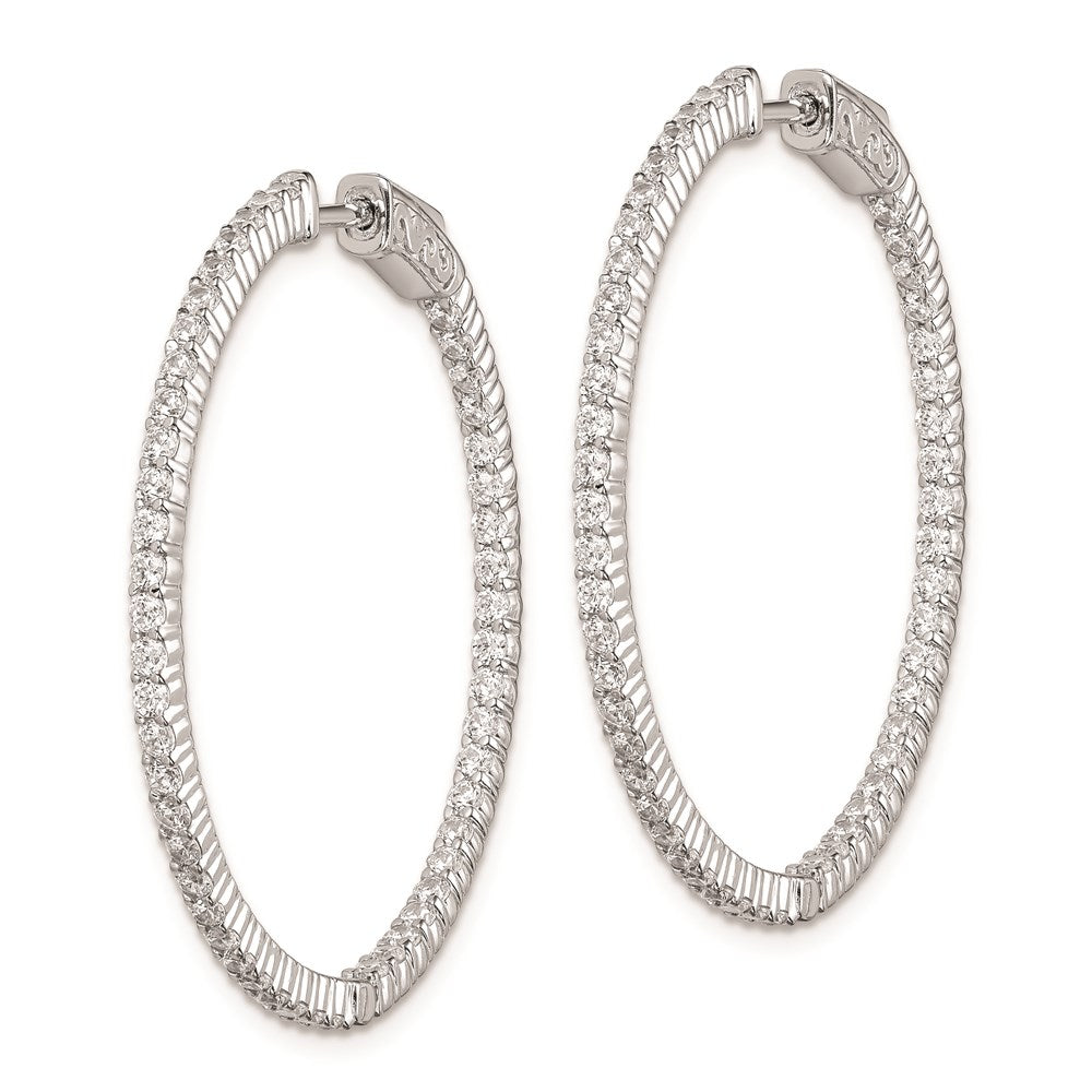 Sterling Silver Shimmer Rhodium-Plated 100 Stone 1.7mm Cz In And Out Round Hinged Hoop Earrings