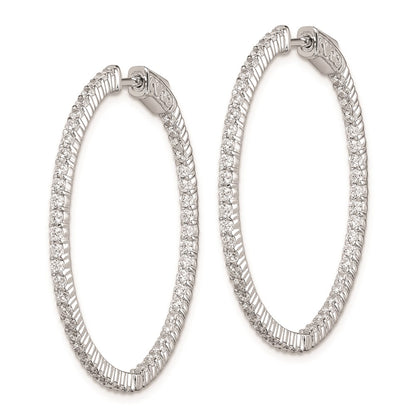 Sterling Silver Shimmer Rhodium-Plated 100 Stone 1.7mm Cz In And Out Round Hinged Hoop Earrings