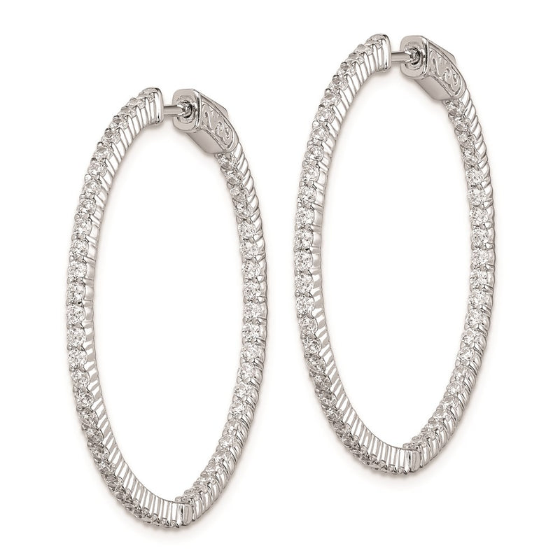 Sterling Silver Shimmer Rhodium-Plated 100 Stone 1.7mm Cz In And Out Round Hinged Hoop Earrings