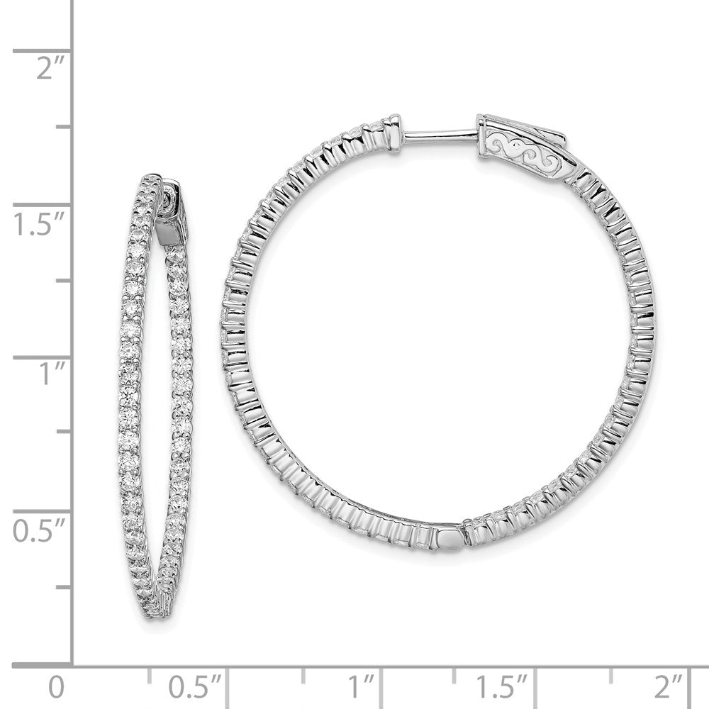 Sterling Silver Shimmer Rhodium-Plated 100 Stone 1.7mm Cz In And Out Round Hinged Hoop Earrings