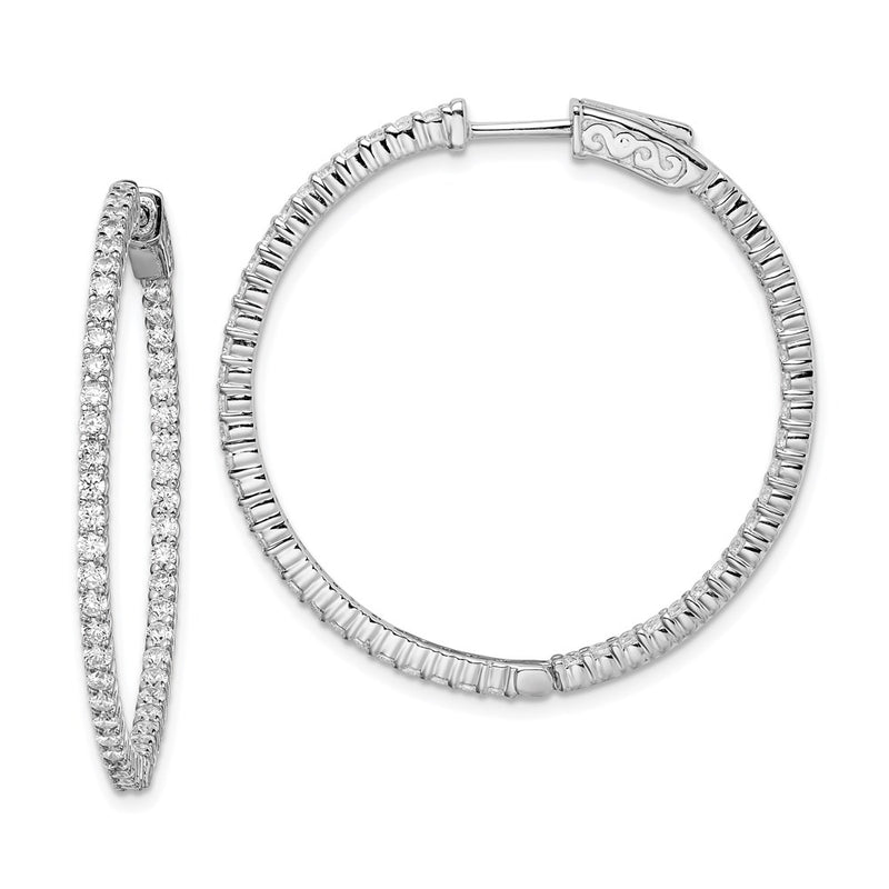 Sterling Silver Shimmer Rhodium-Plated 100 Stone 1.7mm Cz In And Out Round Hinged Hoop Earrings