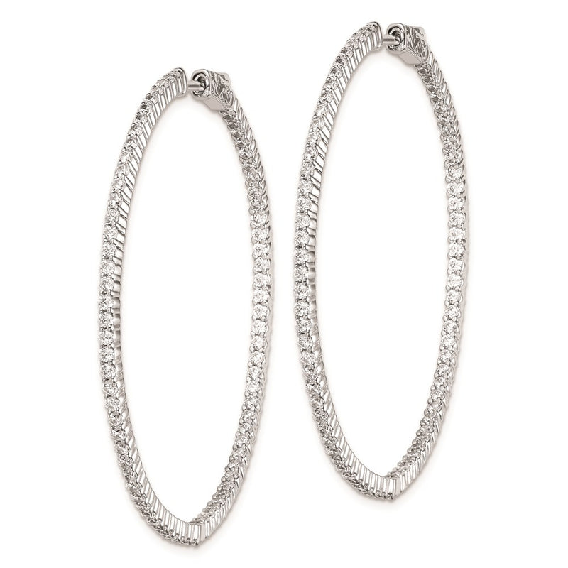 Sterling Silver Shimmer Rhodium-Plated 150 Stone 1.7mm Cz In And Out Round Hinged Hoop Earrings