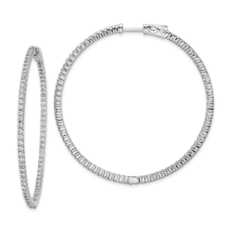 Sterling Silver Shimmer Rhodium-Plated 150 Stone 1.7mm Cz In And Out Round Hinged Hoop Earrings