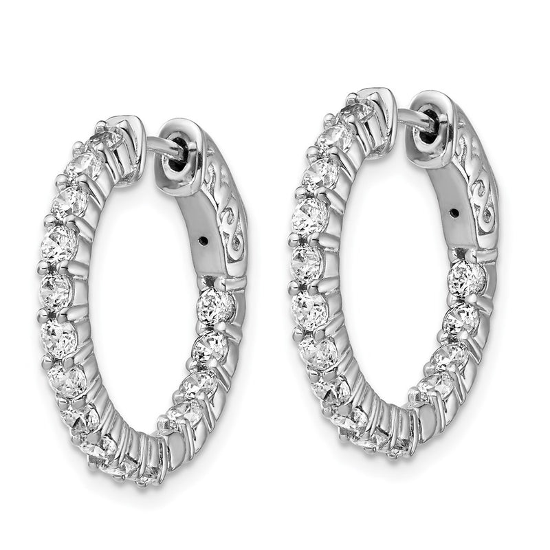 Sterling Silver Shimmer Rhodium-Plated 30 Stone 2.3mm Cz In And Out Round Hinged Hoop Earrings