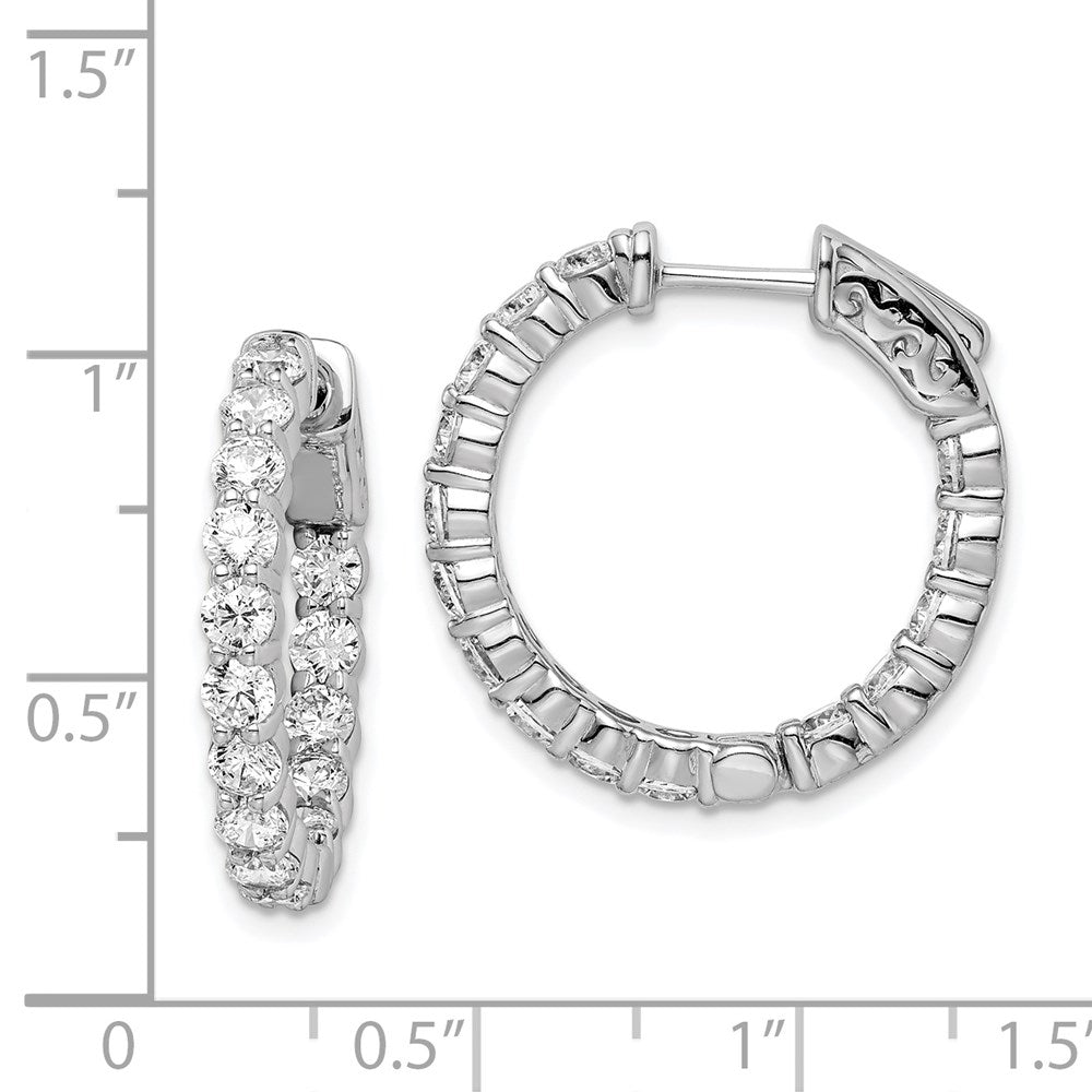 Sterling Silver Shimmer Rhodium-Plated 30 Stone 3mm Cz In And Out Round Hinged Hoop Earrings