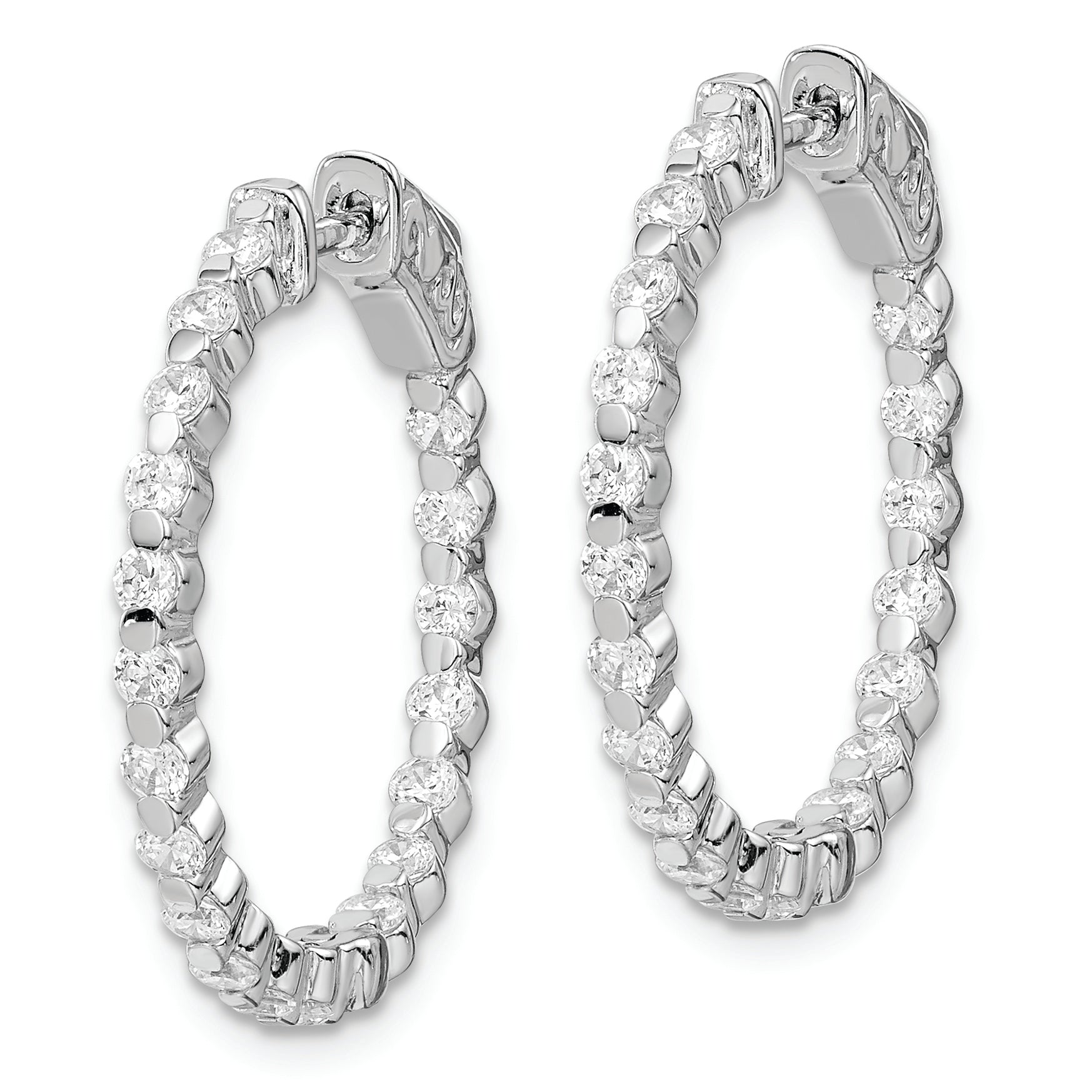 Sterling Silver Shimmer Rhodium Plated 38 Stone 2mm Cz In And Out Round Hinged Hoop Earrings
