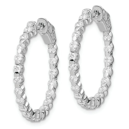 Sterling Silver Shimmer Rhodium Plated 38 Stone 2mm Cz In And Out Round Hinged Hoop Earrings