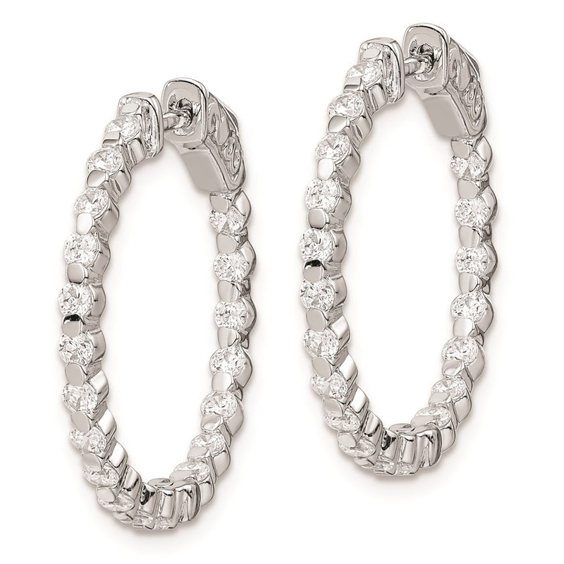Sterling Silver Shimmer Rhodium Plated 38 Stone 2mm Cz In And Out Round Hinged Hoop Earrings