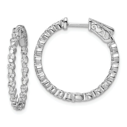 Sterling Silver Shimmer Rhodium Plated 38 Stone 2mm Cz In And Out Round Hinged Hoop Earrings