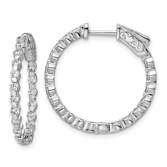 Sterling Silver Shimmer Rhodium Plated 38 Stone 2mm Cz In And Out Round Hinged Hoop Earrings