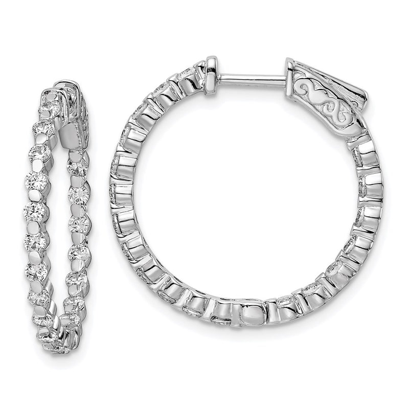Sterling Silver Shimmer Rhodium Plated 38 Stone 2mm Cz In And Out Round Hinged Hoop Earrings
