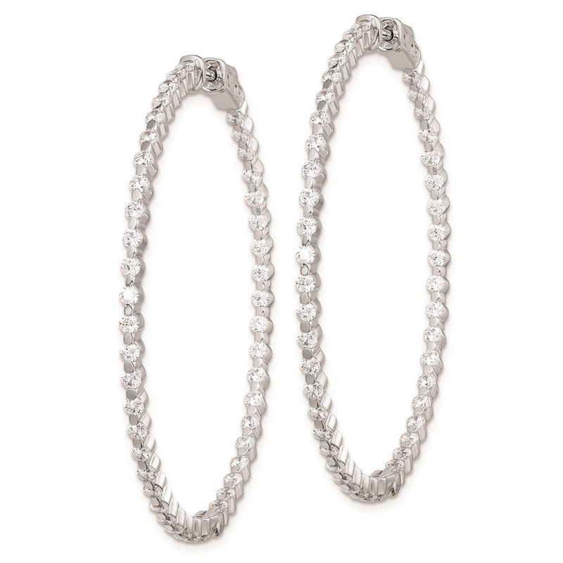 Sterling Silver Shimmer Rhodium-Plated 90 Stone 2mm Cz In And Out Round Hinged Hoop Earrings